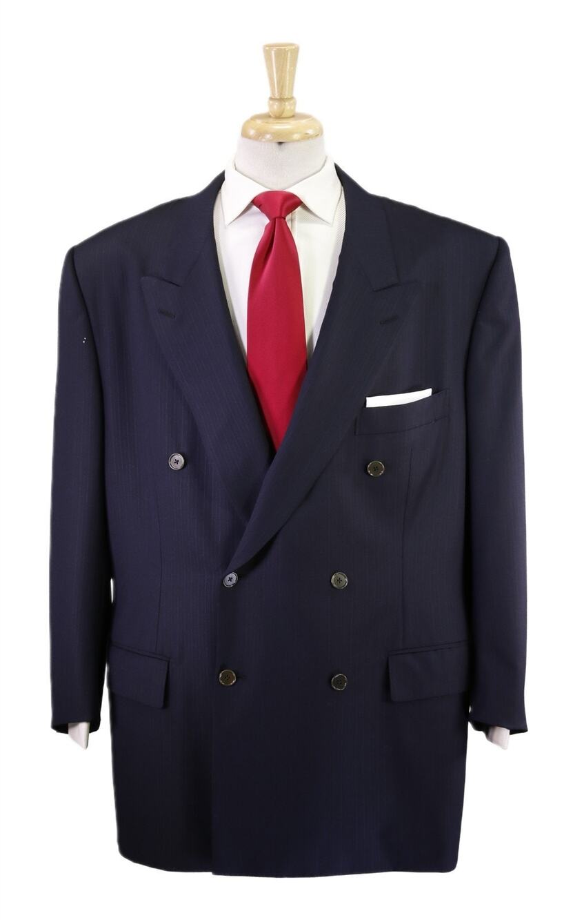 d'Avenza Roma Navy Blue Tonestripe 2-Btn Double Breasted Wool Suit Blazer 50R